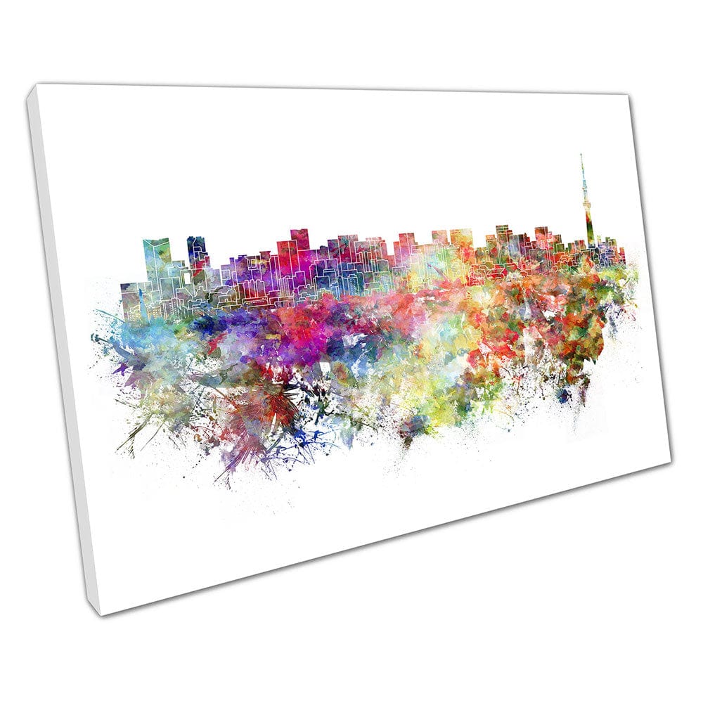 Watercolour city of Tokyo Japan painterly landmarks Ready to Hang Wall Art Print Mounted Canvas print
