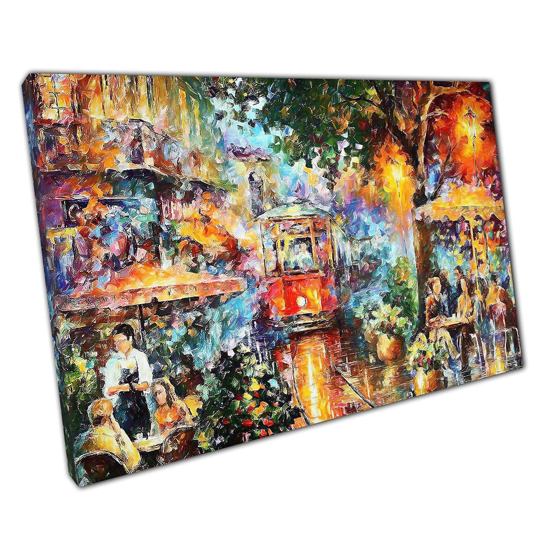 Kleurrijk tram schilderij afdrukken door Leonid Afremov Canvas Wall Art Print op canvas foto voor thuiskantoor decor