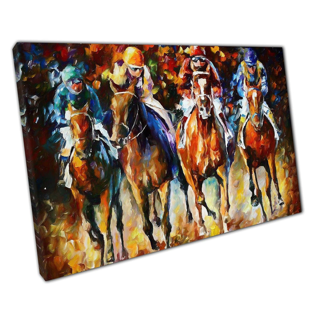 Kleurrijke paardenracing schilderij print door leonid Afremov canvas muurkunst print op canvas foto voor thuiskantoor decor