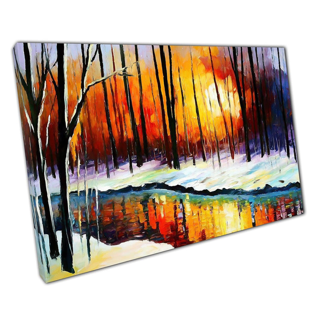Kleurrijke winter door Leonid Afremov Canvas Wall Art Print op canvas foto voor thuiskantoor decor