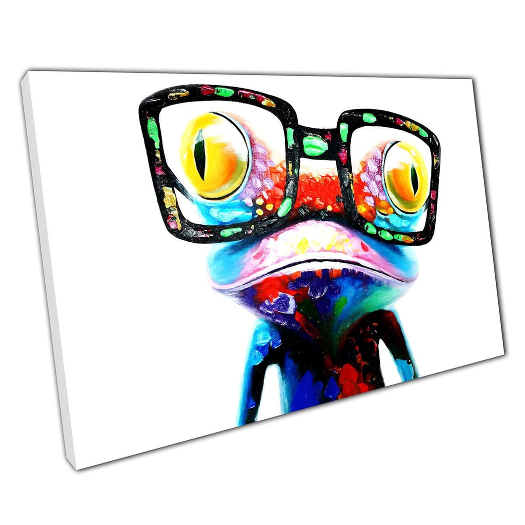 Pop Art Leuke kikker met bril canvas muur kunstafdruk op canvas foto voor thuiskantoor decor