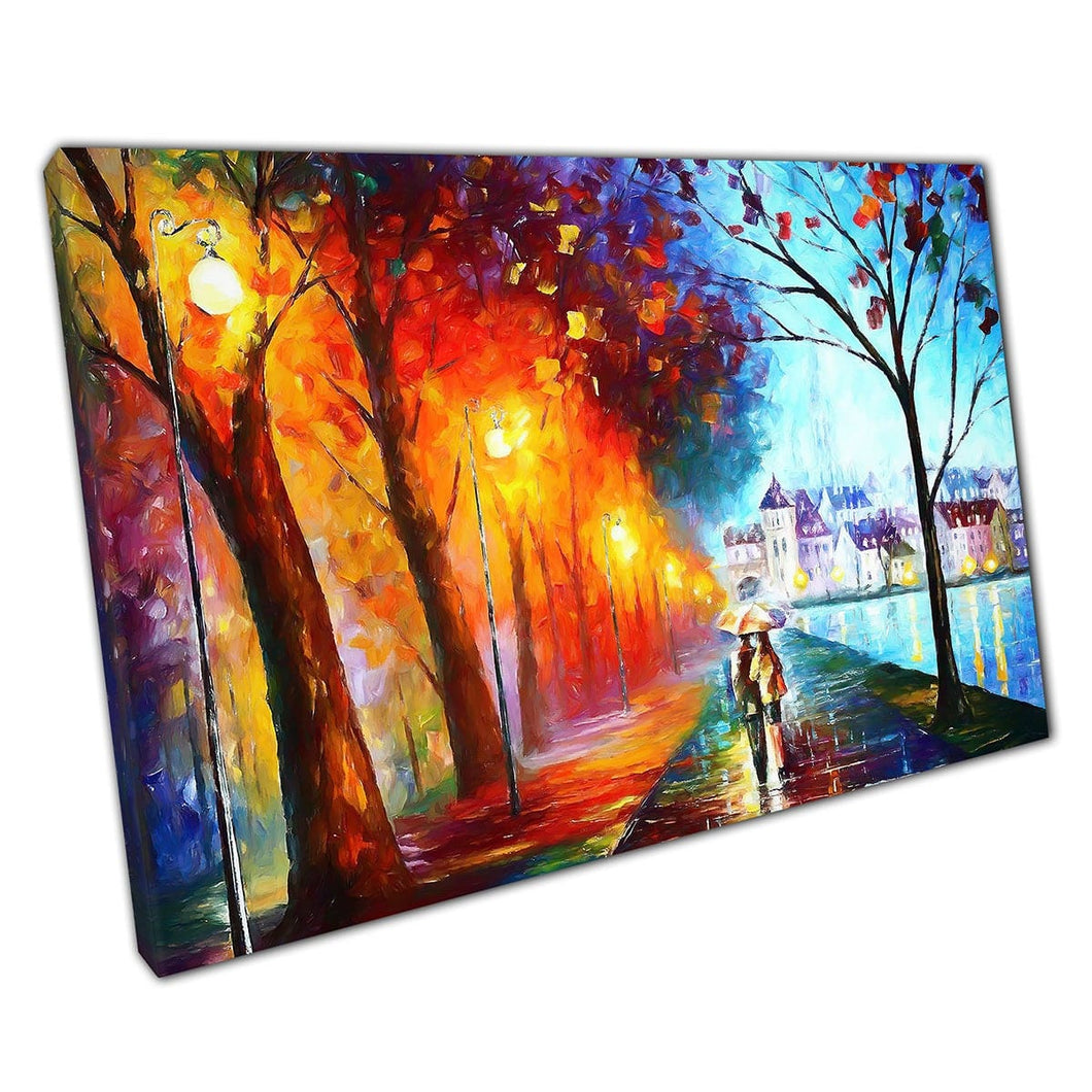 Stad aan het meer door Leonid Afremov Canvas Wall Art Print op canvas foto voor thuiskantoor decor