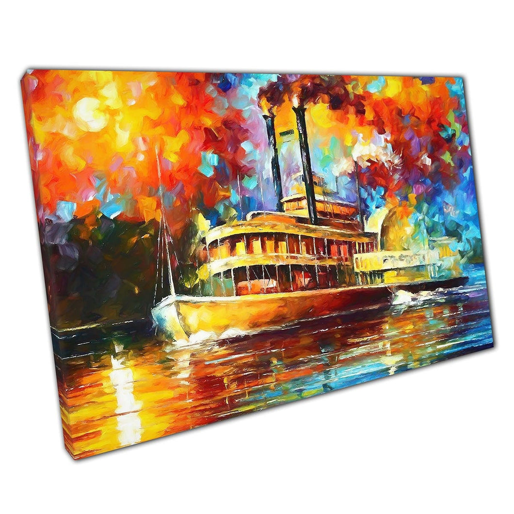 Kleurrijke stoombootschildering afdrukken door Leonid Afremov Canvas Wall Art Print op canvas foto voor thuiskantoor decor
