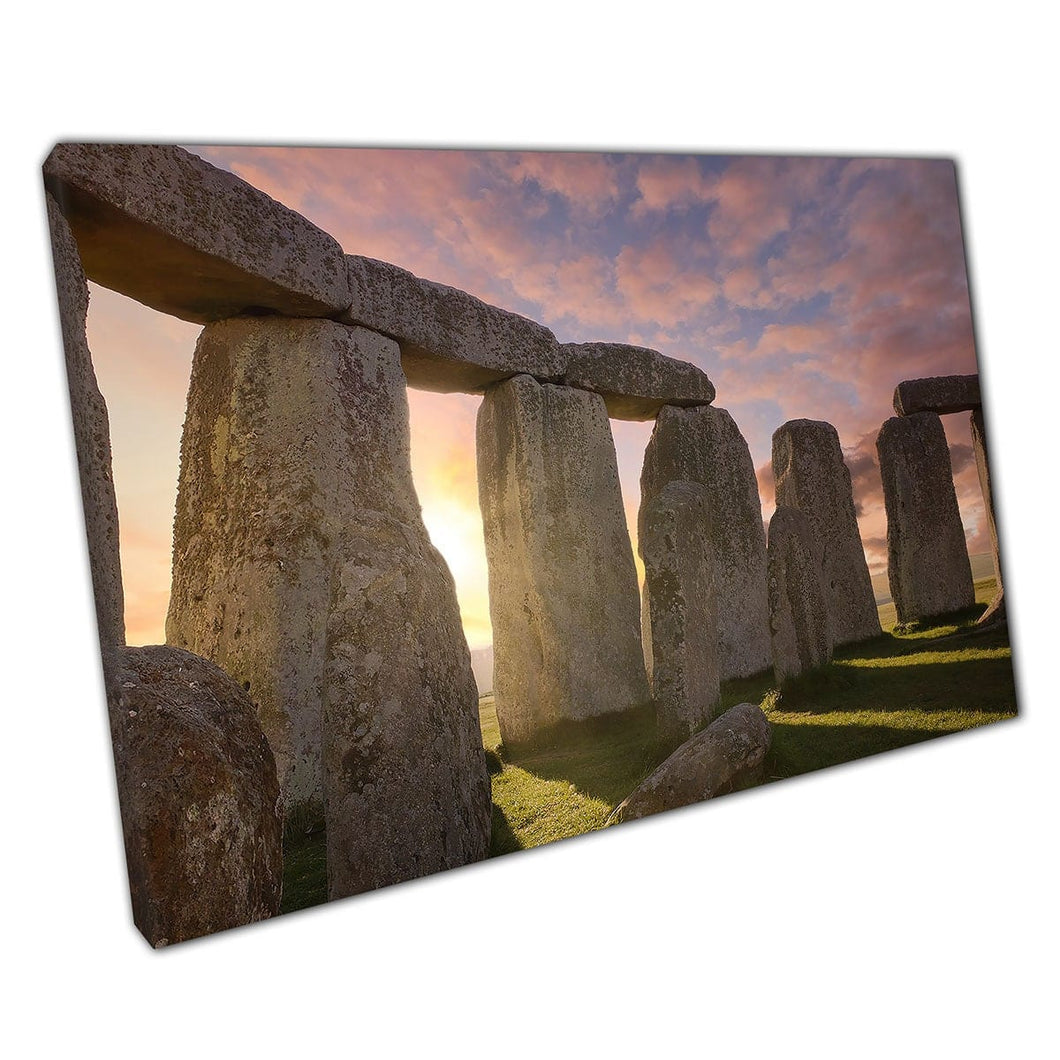 View Within Stonehenge Circle Of Stones At Sunrise Famous Landmark United Kingdom Wall Art Print On Canvas Mounted Canvas print