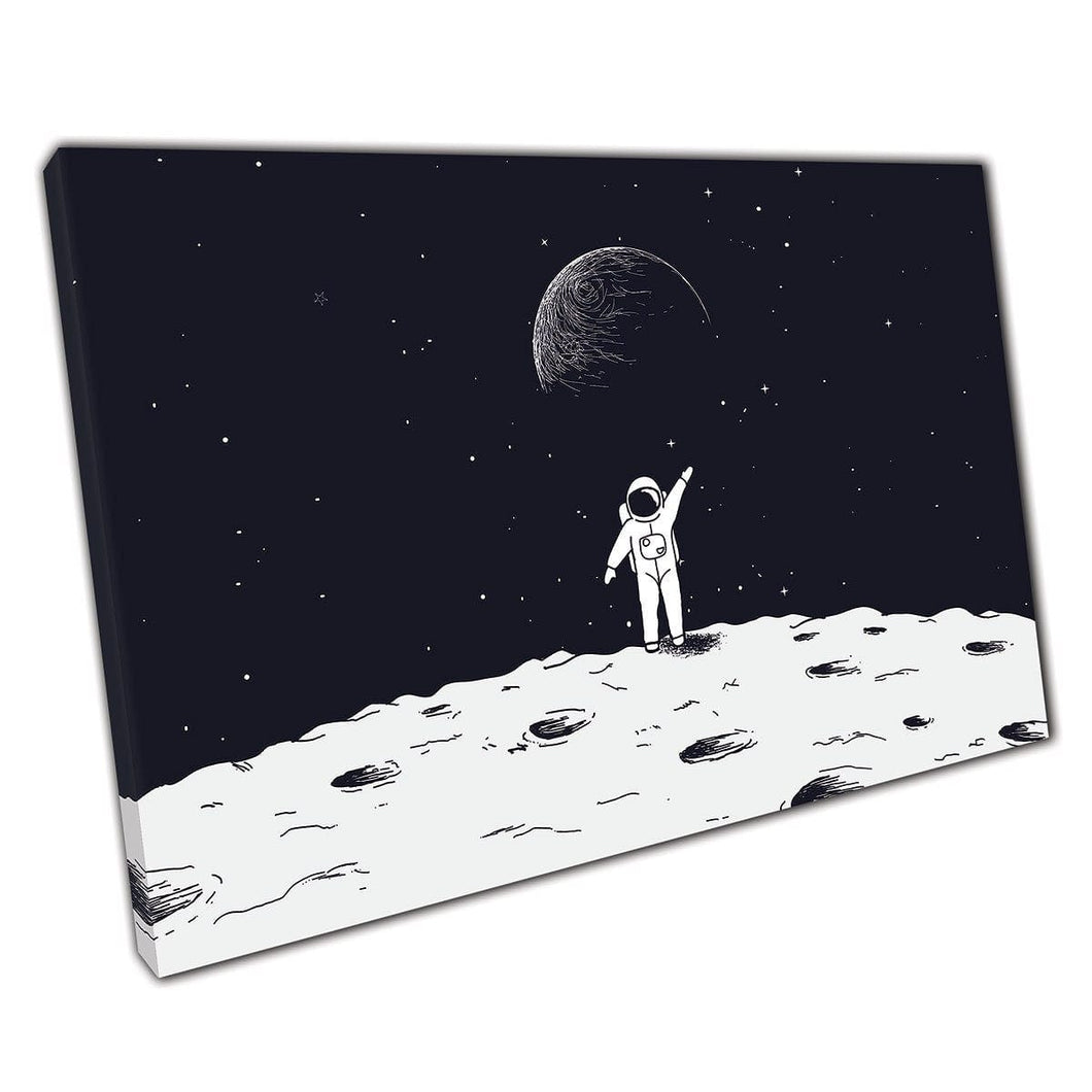 Astronaut On The Moon Surface Space Illustration Wall Art Print On Canvas Mounted Canvas print