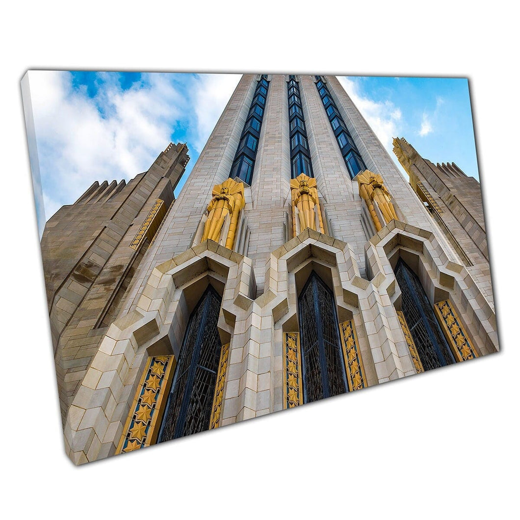 Boston Avenue Methodist Church Tulsa Oklahoma Art Deco 1920's Style Architecture Wall Art Print op canvas gemonteerde canvas print