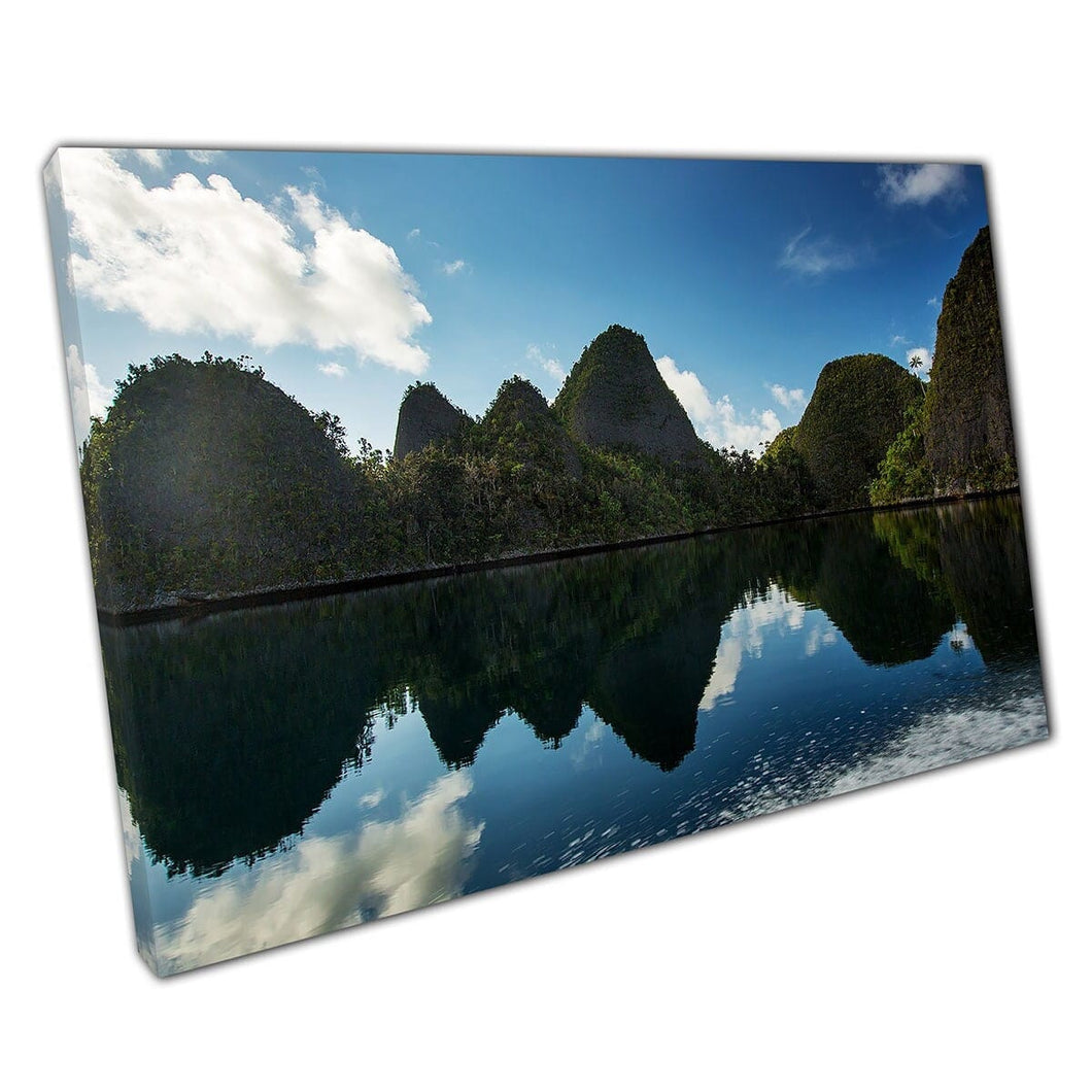 Beautiful Mossy Mountainous Naturally Formed Seascape Wajag Island Raja Indonesia Wall Art Print On Canvas Mounted Canvas print