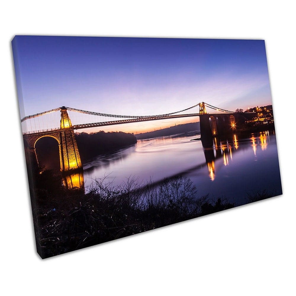 Menai Suspension Road Bridge Pont Grog y Borth Island of Anglesey Wall Art Print Mounted Canvas Print