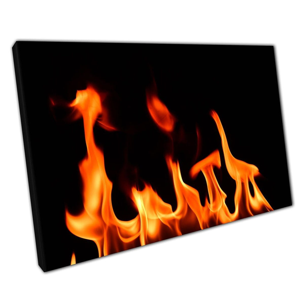 Roaring Fiery Orange Flames Burning Away Against A Black Background Photography Wall Art Print On Canvas Mounted Canvas print