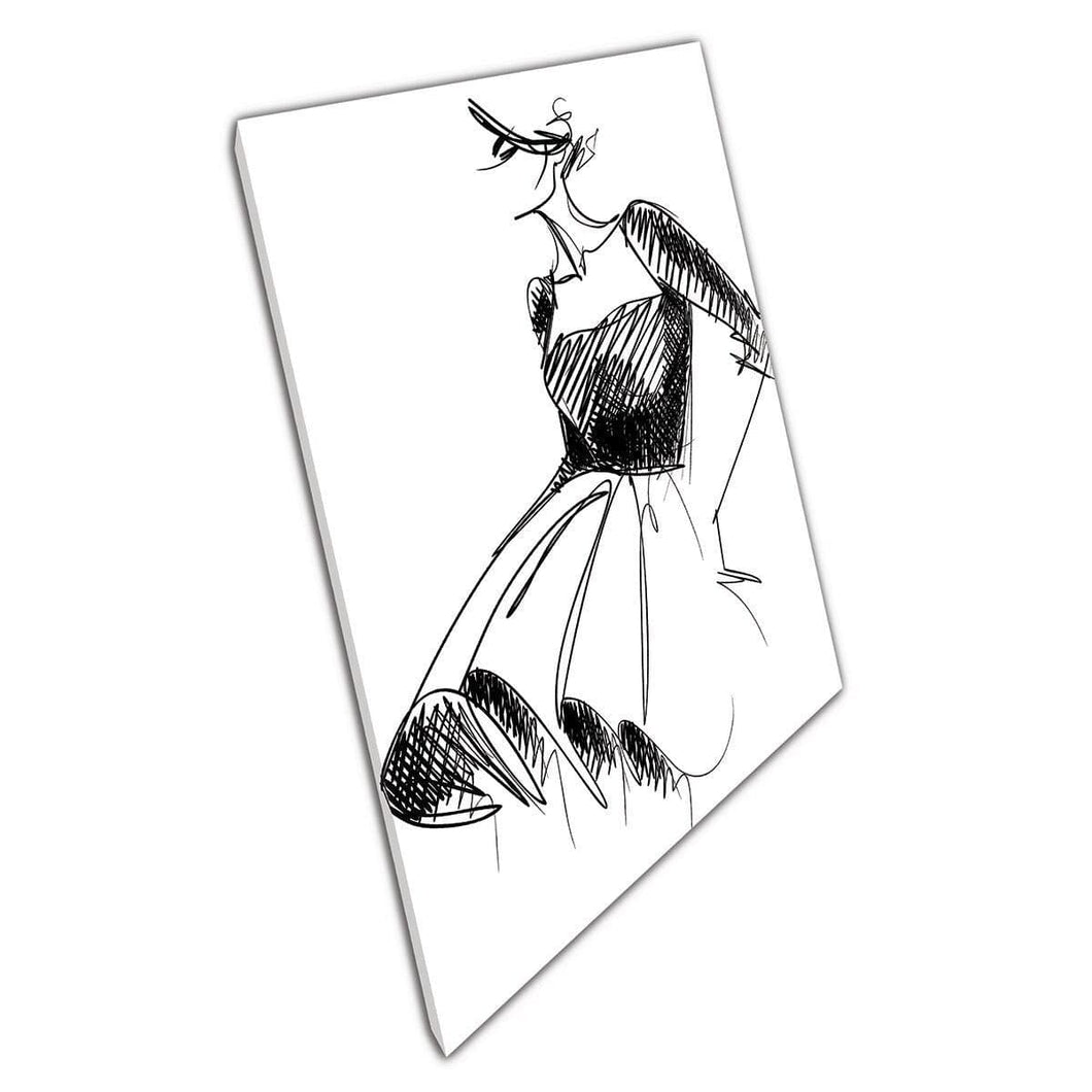 Sketchy Black Pen Style Female Fashion Illustration Wall Art Print On Canvas Mounted Canvas print