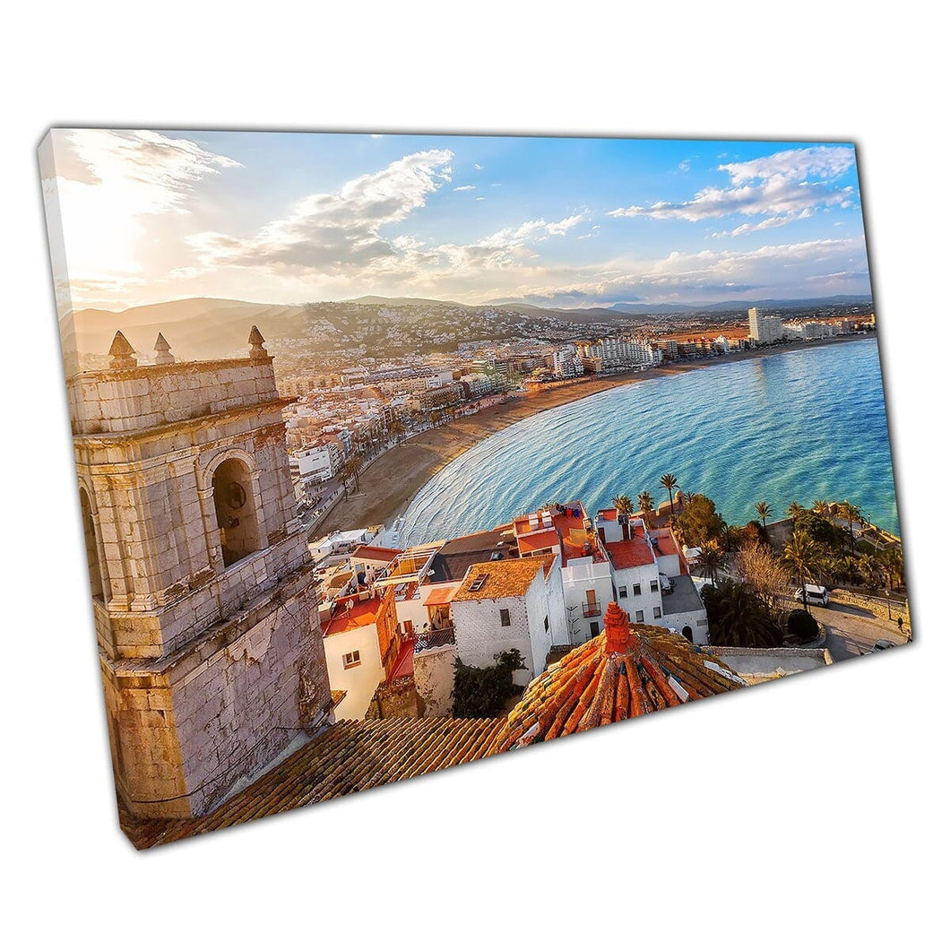 Beautiful View Of Peniscola From The Top Of Pope Luna's Castle Valencia Spain Wall Art Print On Canvas Mounted Canvas print
