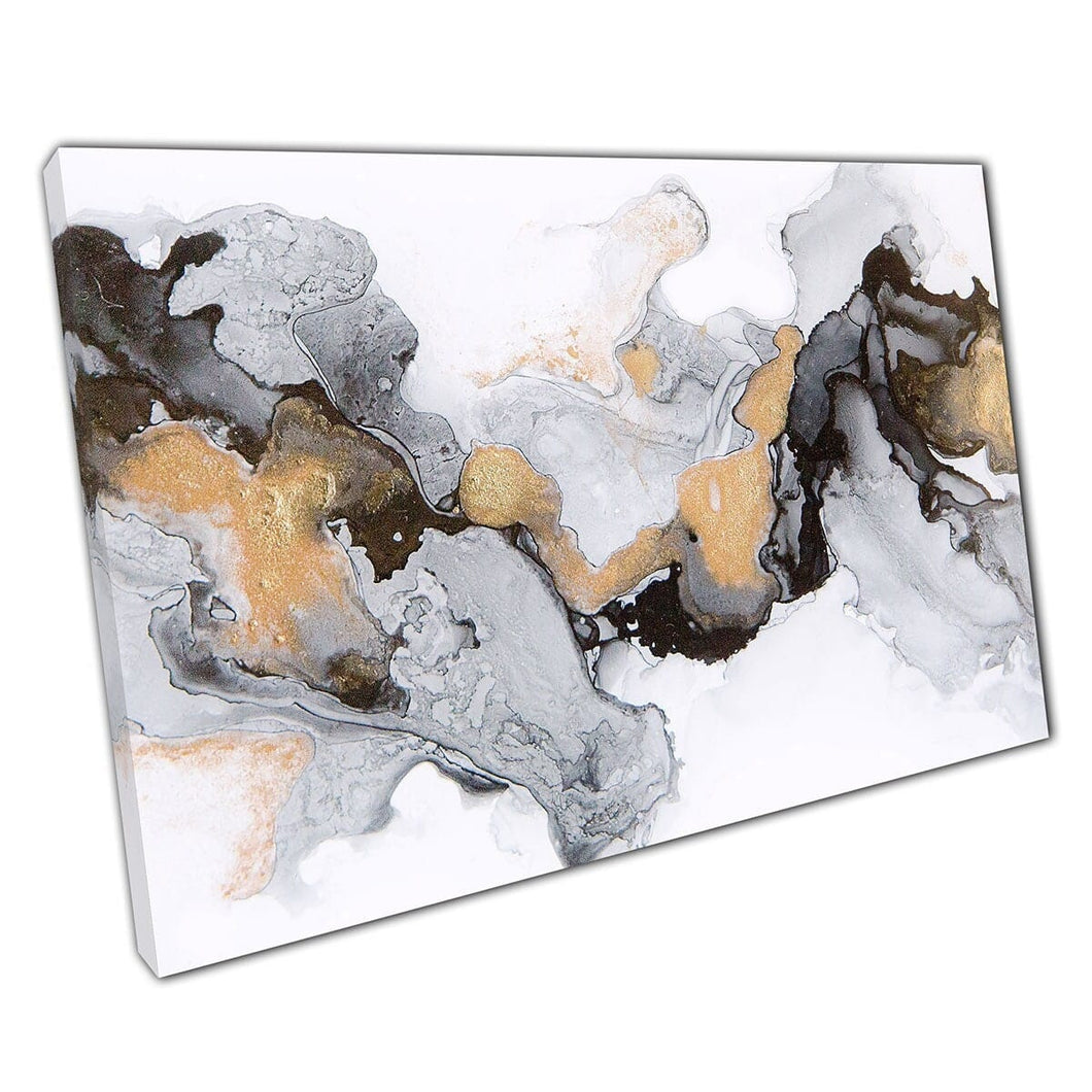Minimale goudgrijs zwart marmeren inktschildertechniek Samenvatting Luxe glamoureuze muurkunstafdruk op canvas gemonteerde canvas print