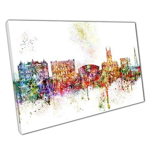 Stampa su tela colorate punti di riferimento dello skyline Blackburn Inghilterra Wall Art Stampa di tela montata su tela montata