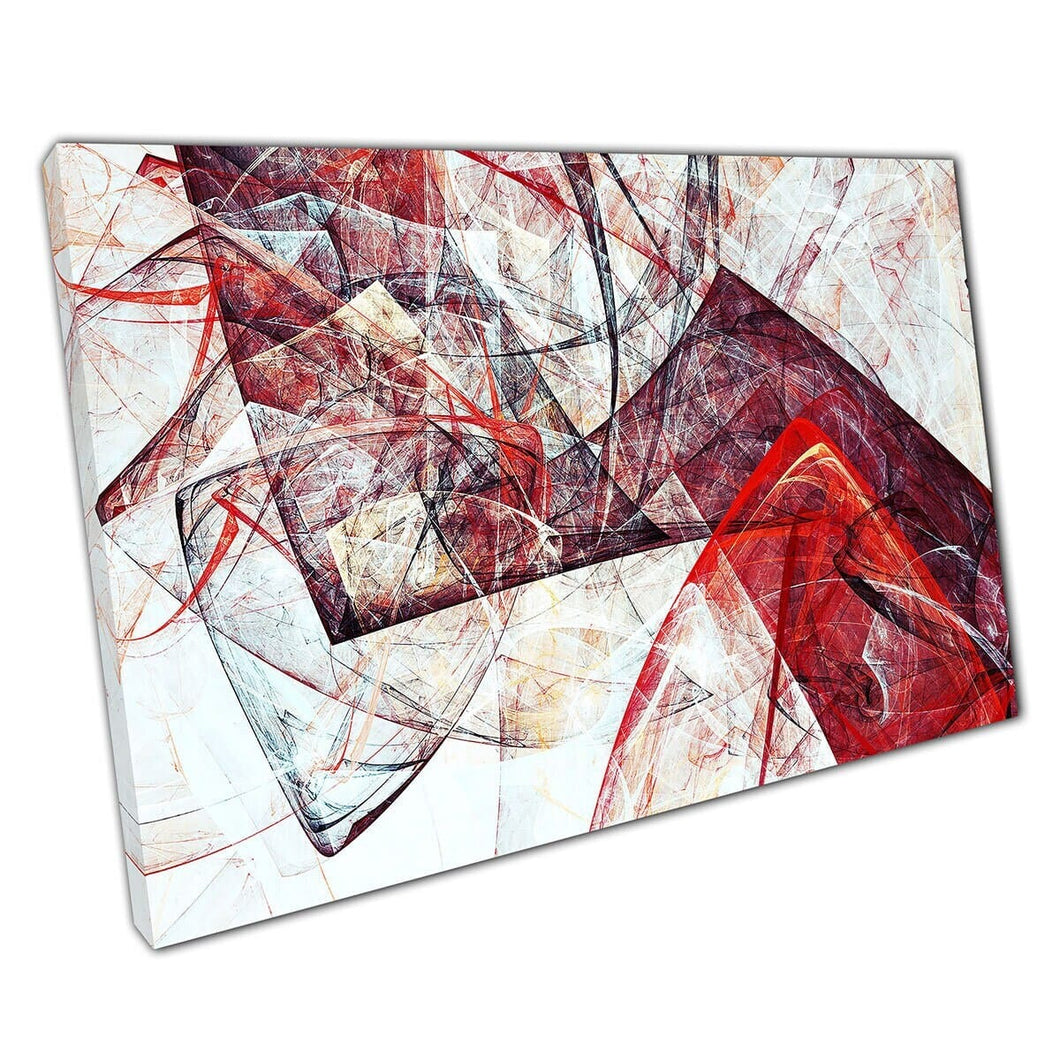 Angular Abstract Contrasting Tones Of Red And White Modern Contemporary Style Wall Art Print On Canvas Mounted Canvas print