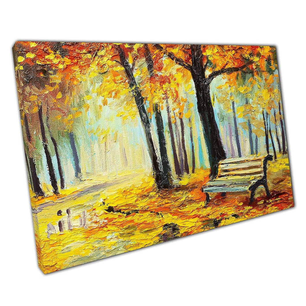 Autumnal Forest Path Orange Yellow Leaves On Trees Wall Art Print On Canvas Mounted Canvas print