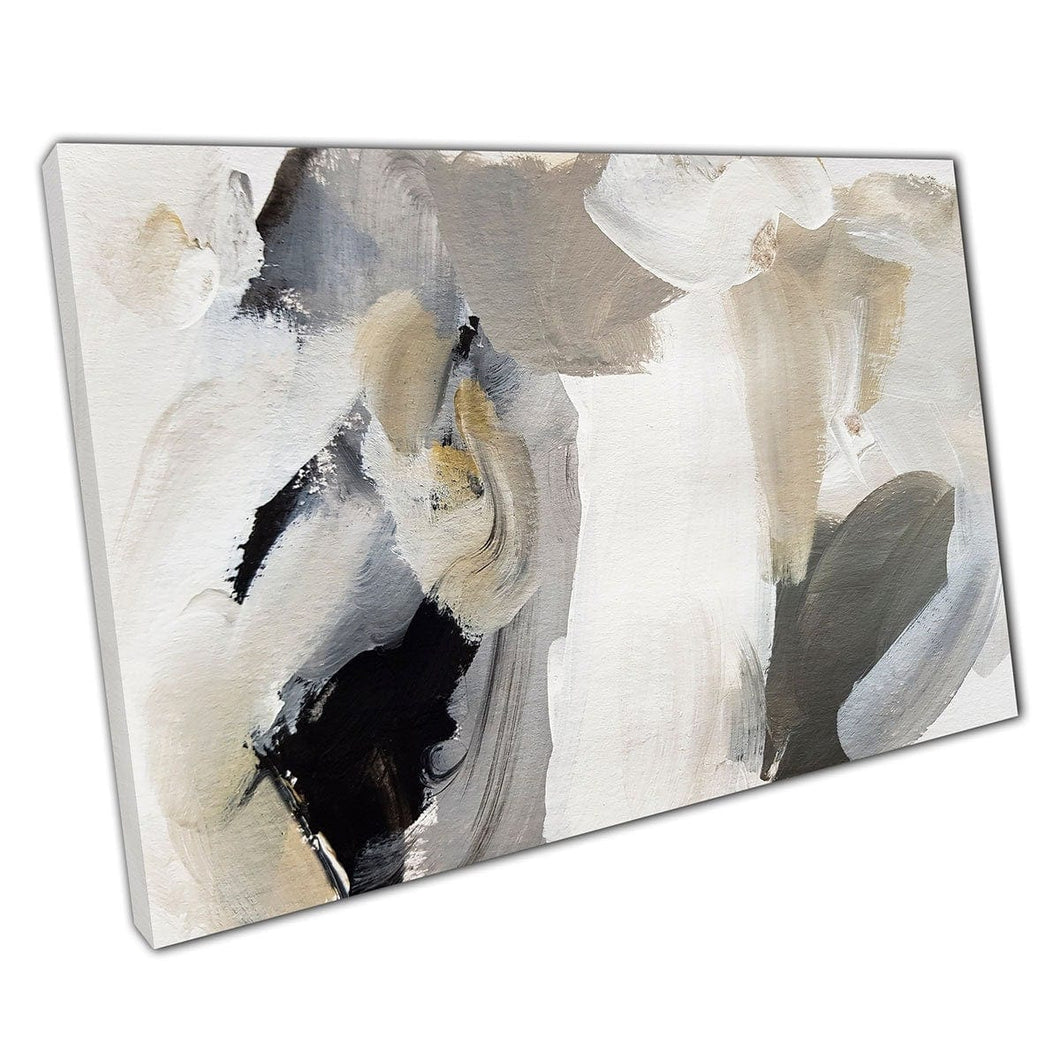 Shades of Gray Black Beige en White Paint Brushstrokes Style Minimalistische moderne muurkunstafdruk op canvas gemonteerde canvas print