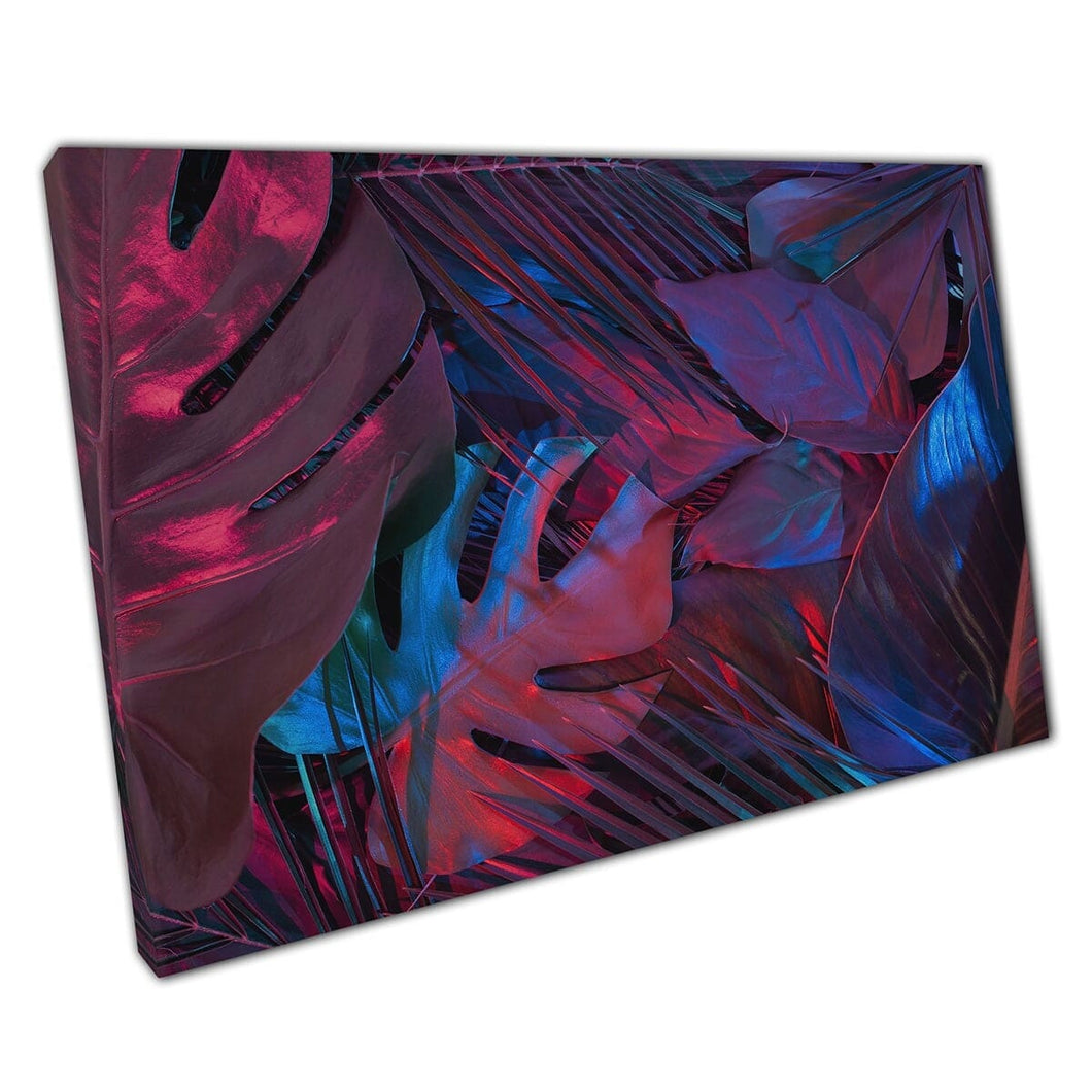 Rich Deep Reds Purples Blues op exotische tropische jungle gebladerte abstracte natuur kunst aan de muur op canvas gemonteerde canvas print