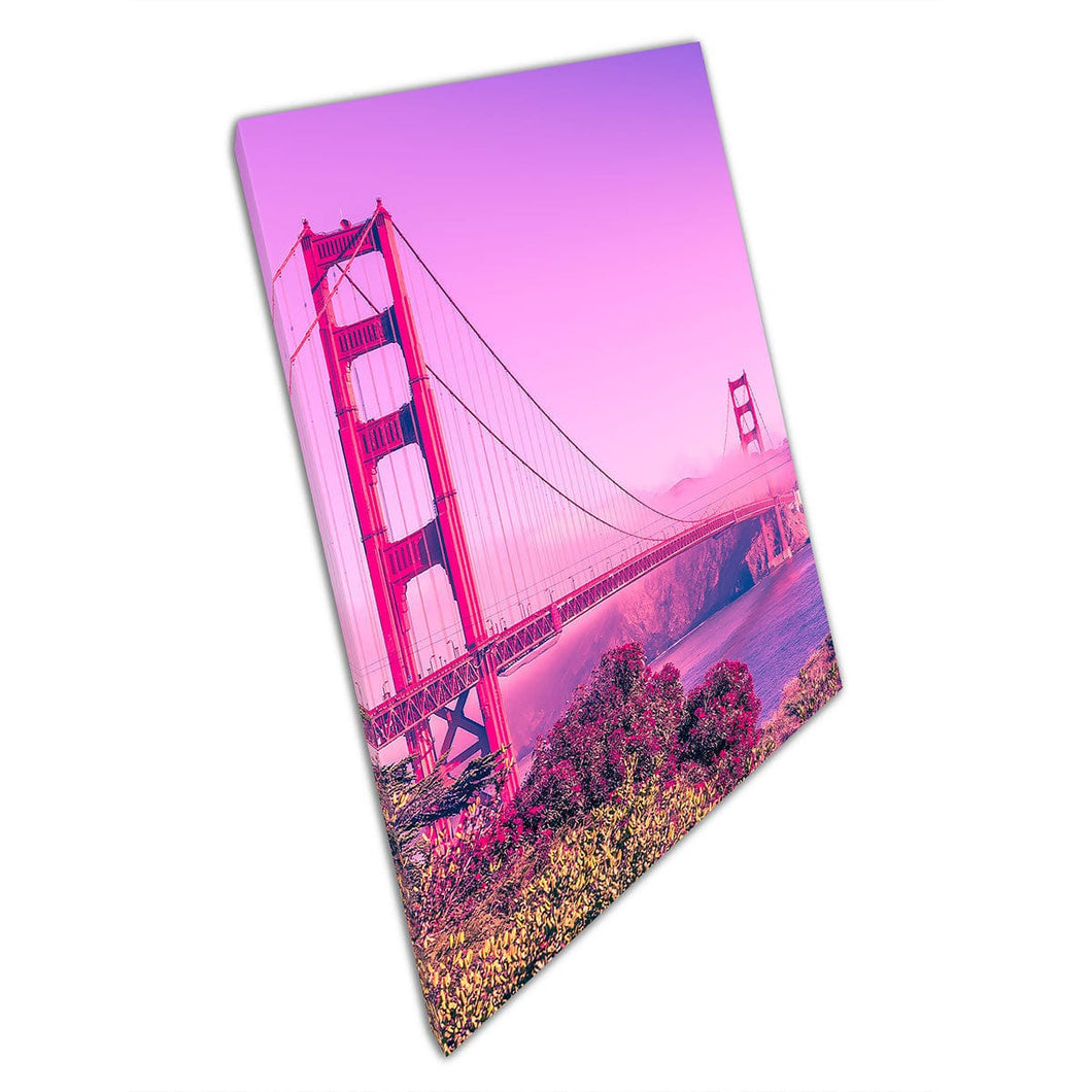 Golden Gate Bridge San Francisco California Pink Purple Filter Hue Edit Photography Wall Art Print On Canvas Mounted Canvas print