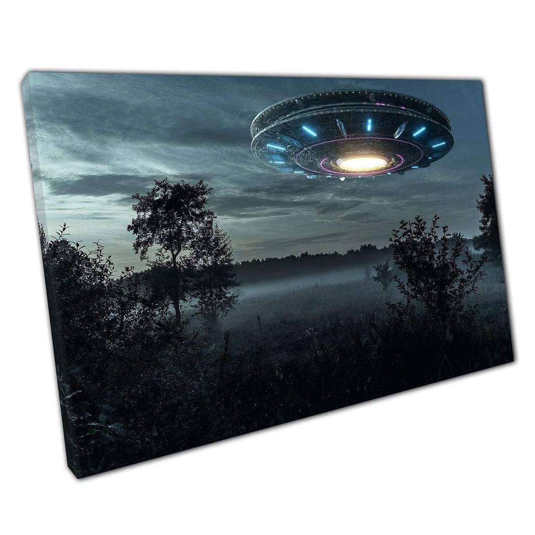 SCIA FI-FI OVNIFIA Alien no identificada Sombricación que se flota sobre la nave espacial de campo Fantasy Space Wall Art imprima en lienzo montado en lienzo impresión