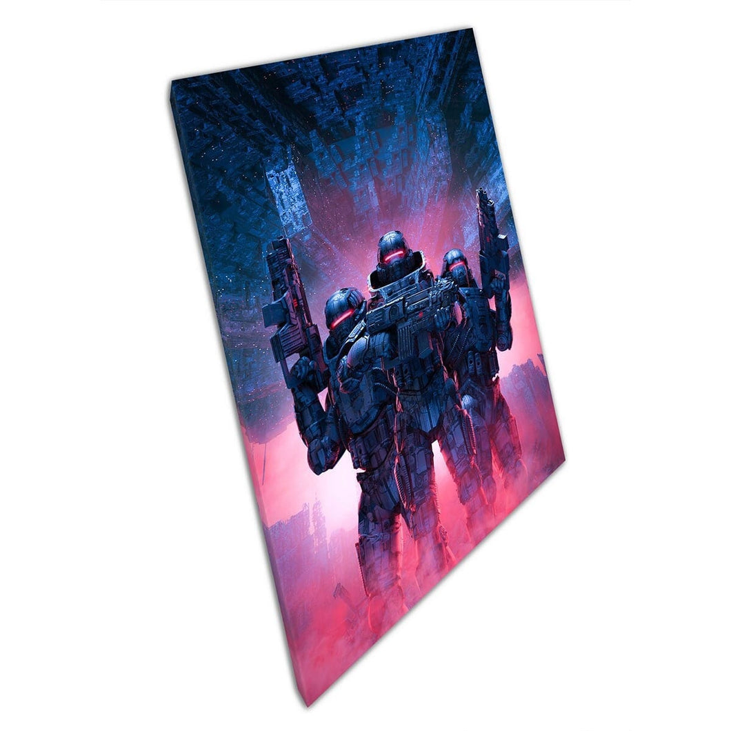 Futuristische militaire soldaat Robots Sci-Fi Fantasy Fighters Digitale kunstwerken Wall Art Print op canvas gemonteerde canvas print