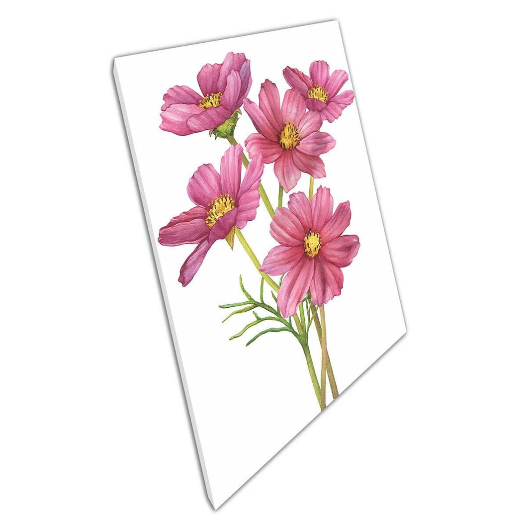 Sweet WaterColor Bouquet of Pink Garden Cosmos Flowers Stampa arte da parete su tela di tela montata