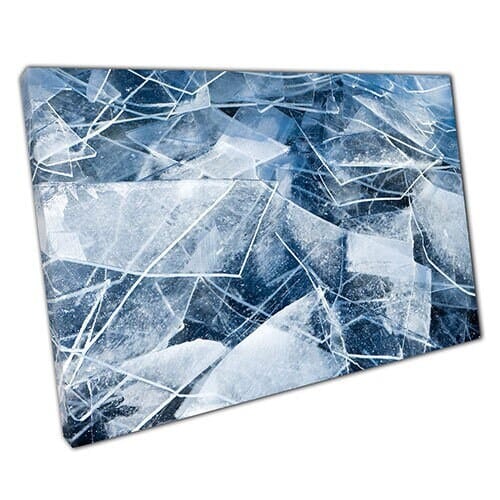 Print op canvas gebroken gebarsten ijs op water klaar om muurwand te hangen, print gemonteerde canvas print