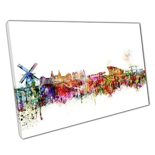 Stampa su tela colorate punti di riferimento dello skyline Amsterdam Holland Wall Art Stampa di tela montata in tela montata