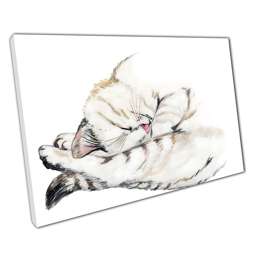Leuke Siamese Pet Cat Sleeping Degeel waterverfschilderij Wall Art Print op canvas gemonteerde canvas print