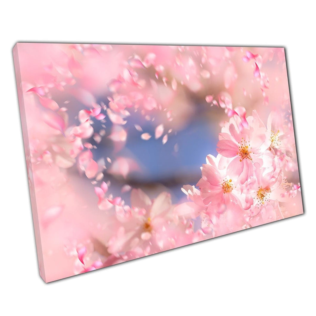 Spring Blooming Pink Cherry Blossom Flowers Abstract Floral Petals Composition Wall Art Print On Canvas Mounted Canvas print