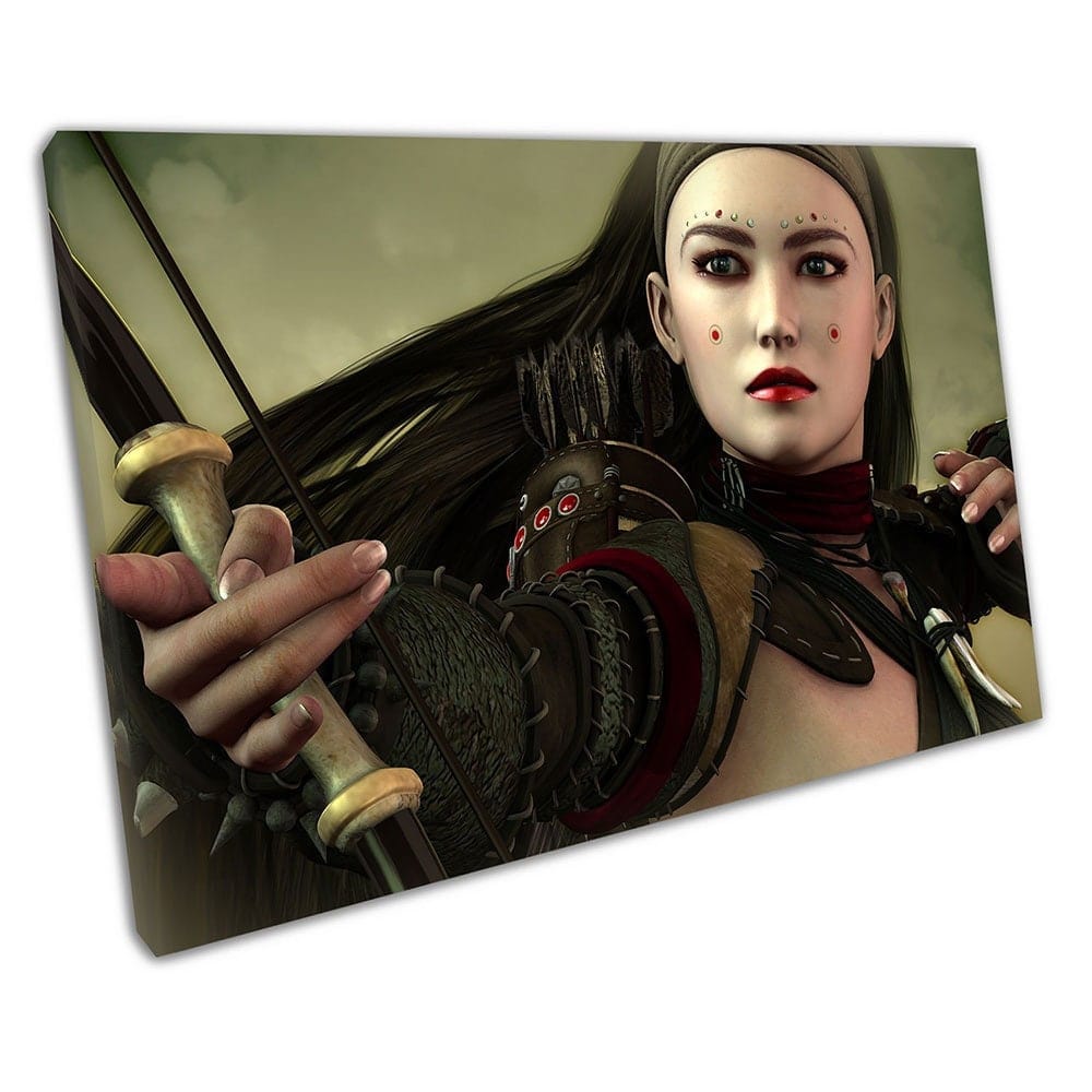 Archer Maiden Warrior princess lady Illustration Art Ready to Hang Canvas Wall Art Print Mounted Canvas print