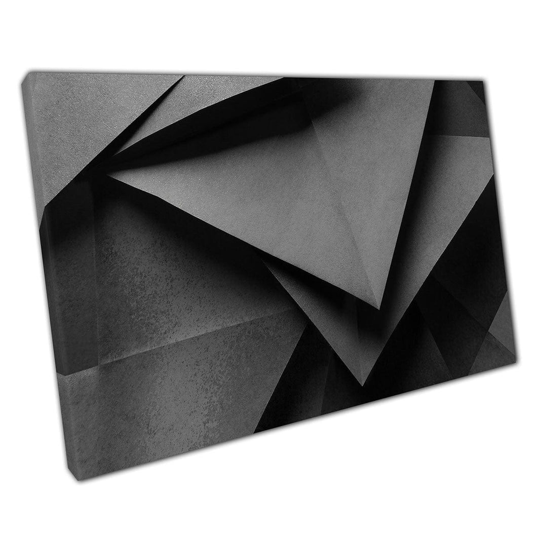 Macro -weergave van zwart mat papier gevouwen in geometrische abstracte vormen moderne muurkunstafdruk op canvas gemonteerde canvas print