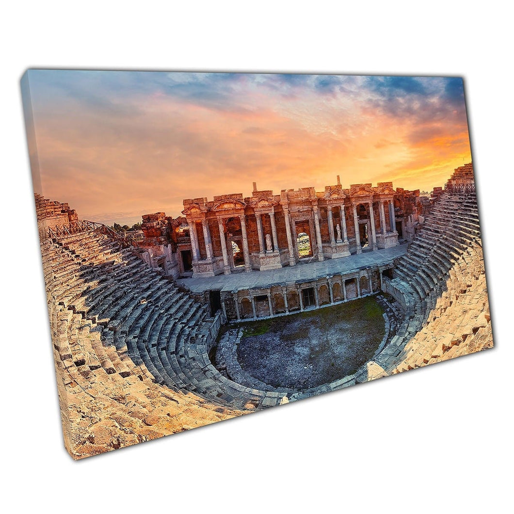 Amphitheatre Ancient City Of Hierapolis Cultural Heritage Site Pamukkale Turkey Wall Art Print On Canvas Mounted Canvas print