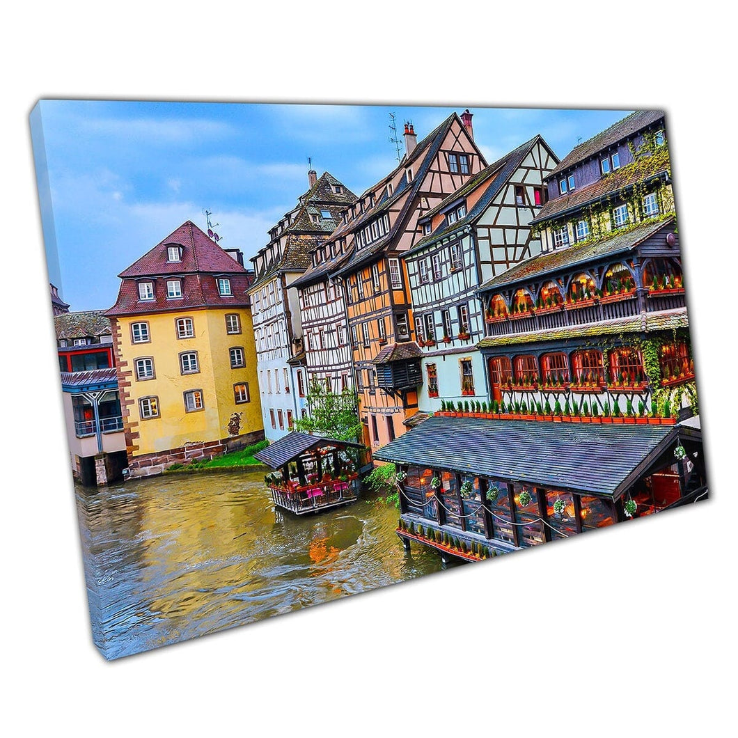 Alsace Landmark France Europe Colourful Canal Architecture Wall Art Print On Canvas Mounted Canvas print