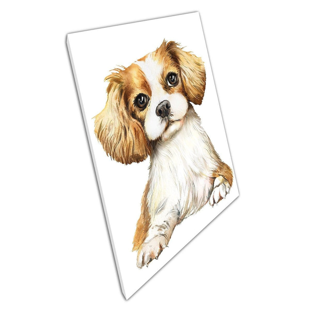 King Charles Spaniel Breed Dog Pet Watercolour Painting Wall Art Print On Canvas Mounted Canvas print