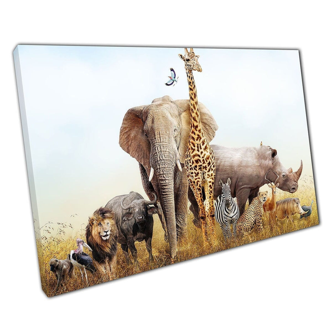 Grasslands Of Kenya African Safari Animals Grouped Together Wild Animals Wall Art Print On Canvas Mounted Canvas print