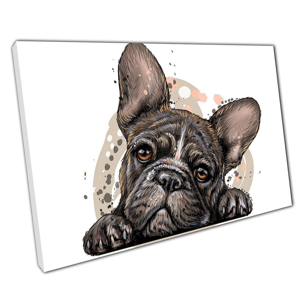 Schattige bruine Franse bulldog puppyhond gedetailleerde aquarelstijl illustratie muurkunst print op canvas gemonteerde canvas print