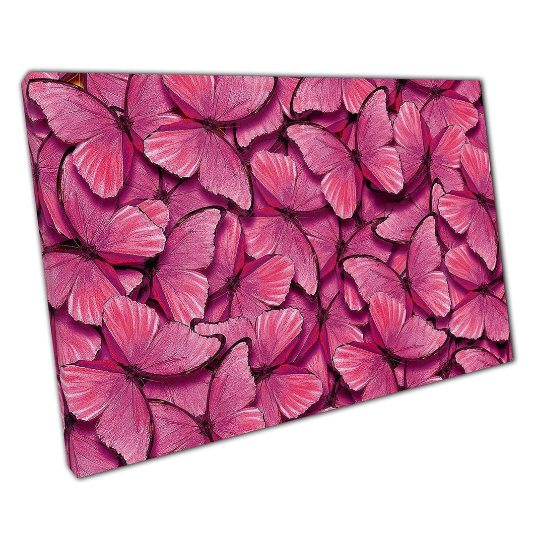 Tinten roze vlinders abstracte vlinder gelaagde collage natuur muur kunst print op canvas gemonteerde canvas print