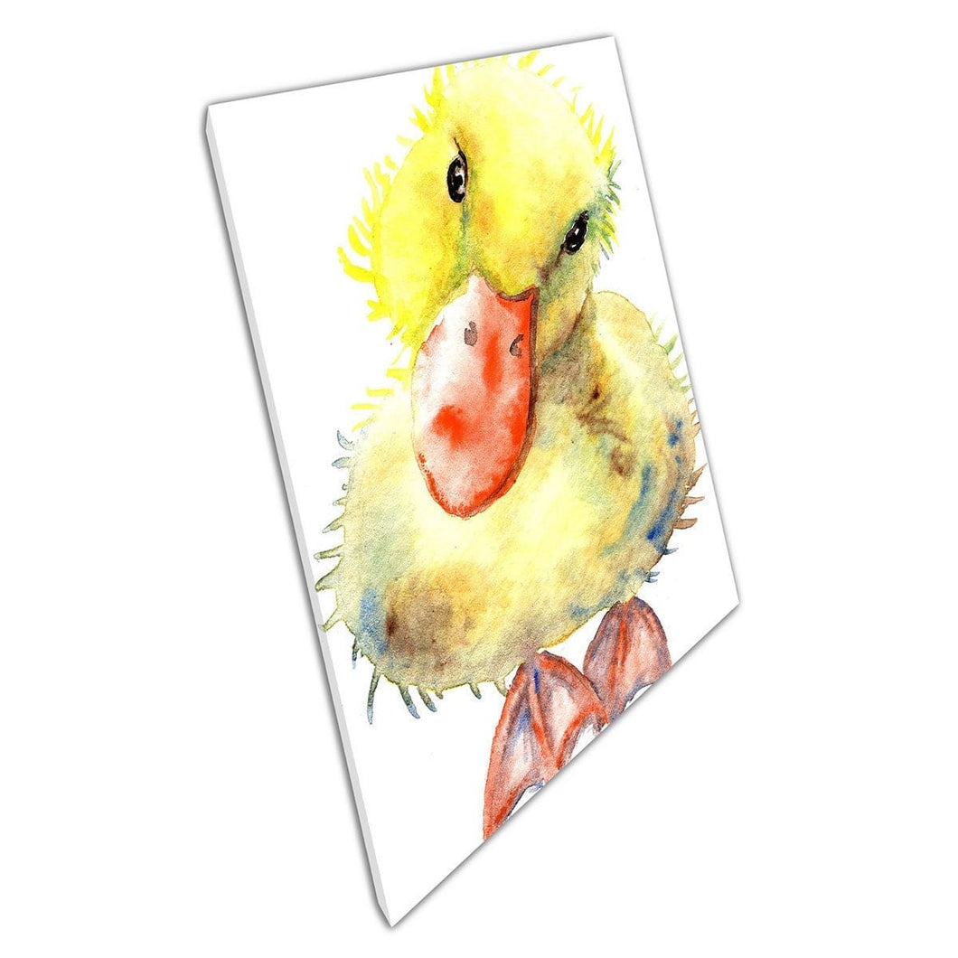 Fuzzy Yellow Easter Baby Duckling Aquarel Painting Illustratie Wall Art Print op canvas gemonteerde canvas print
