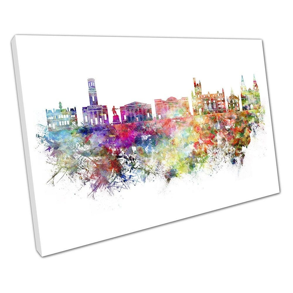 Waterverfstad van Aberdeen Schotland schilderachtige oriëntatiepunten klaar om muurwand te hangen, print gemonteerde canvas print