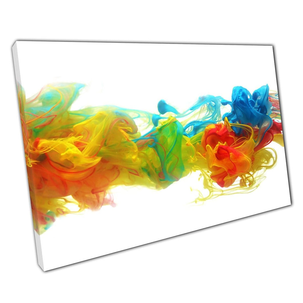 Kleurrijke regenboog inkt beweegt door water abstract moderne gedetailleerde fotografie muur kunst print op canvas gemonteerde canvas print