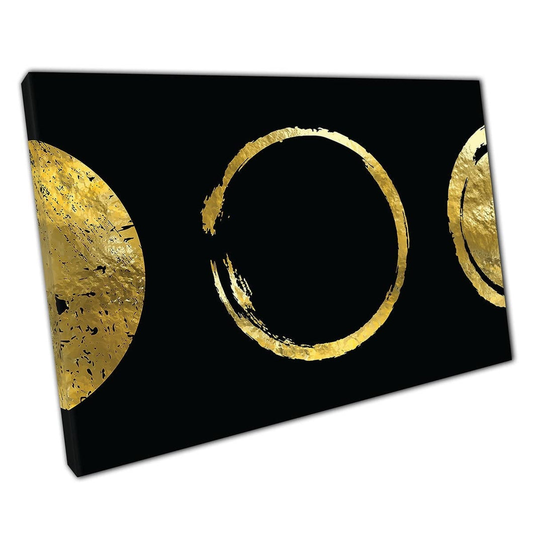 Zwart en gouden cirkel radiale ruwe textuurstijl contrasterende mystieke magische kunstwerken Wall Art Print op canvas gemonteerde canvas print