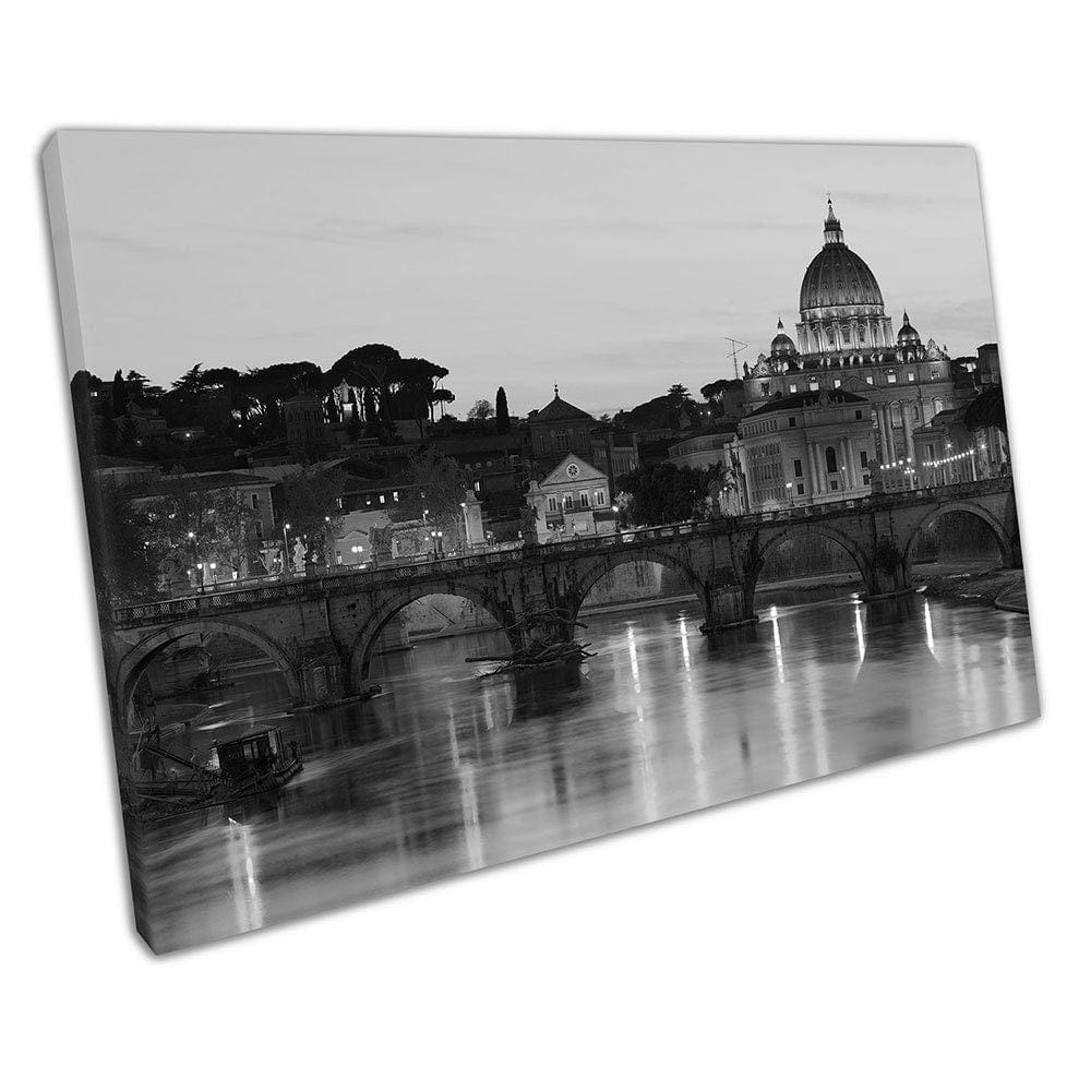 Zwart -wit ondergaande zon over Vaticaan stad Rome Italië klaar om muurwand te hangen afdrukken gemonteerde canvas print