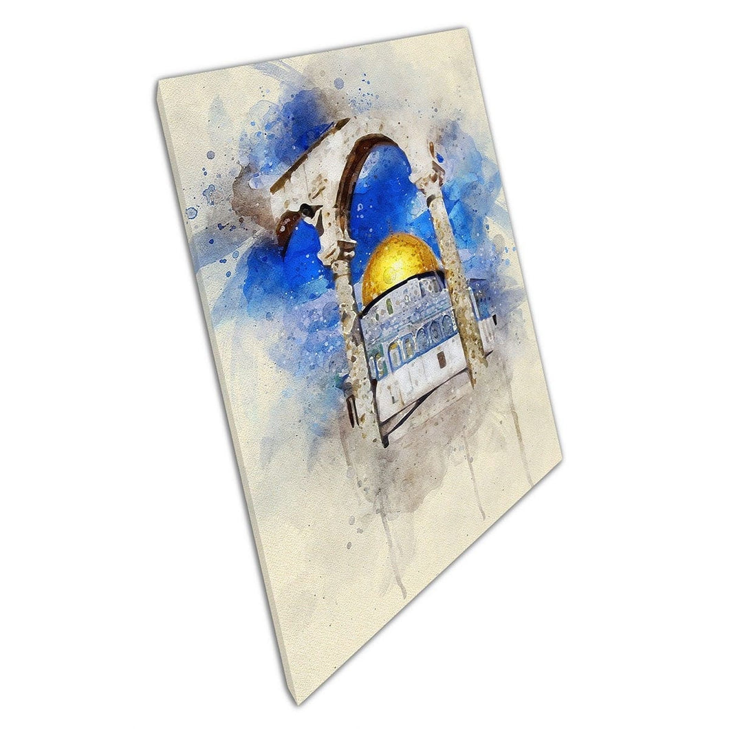 Pittura ad acquerello al-Aqsa Moschea cupola della roccia nella città vecchia Gerusalemme israelia