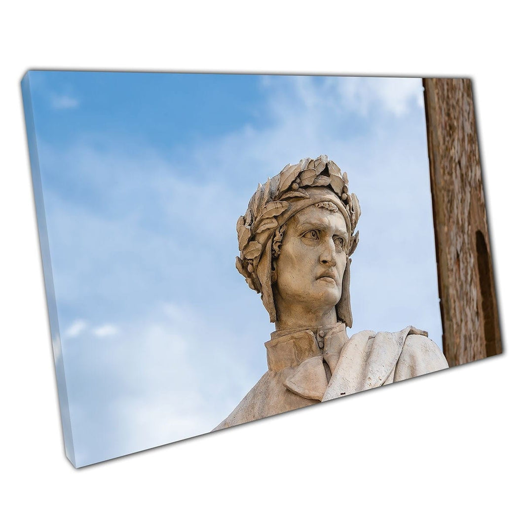 Wit marmeren monument Dante Alighieri door Enrico Piazza Florence Italië Wall Art Print op canvas gemonteerde canvas print