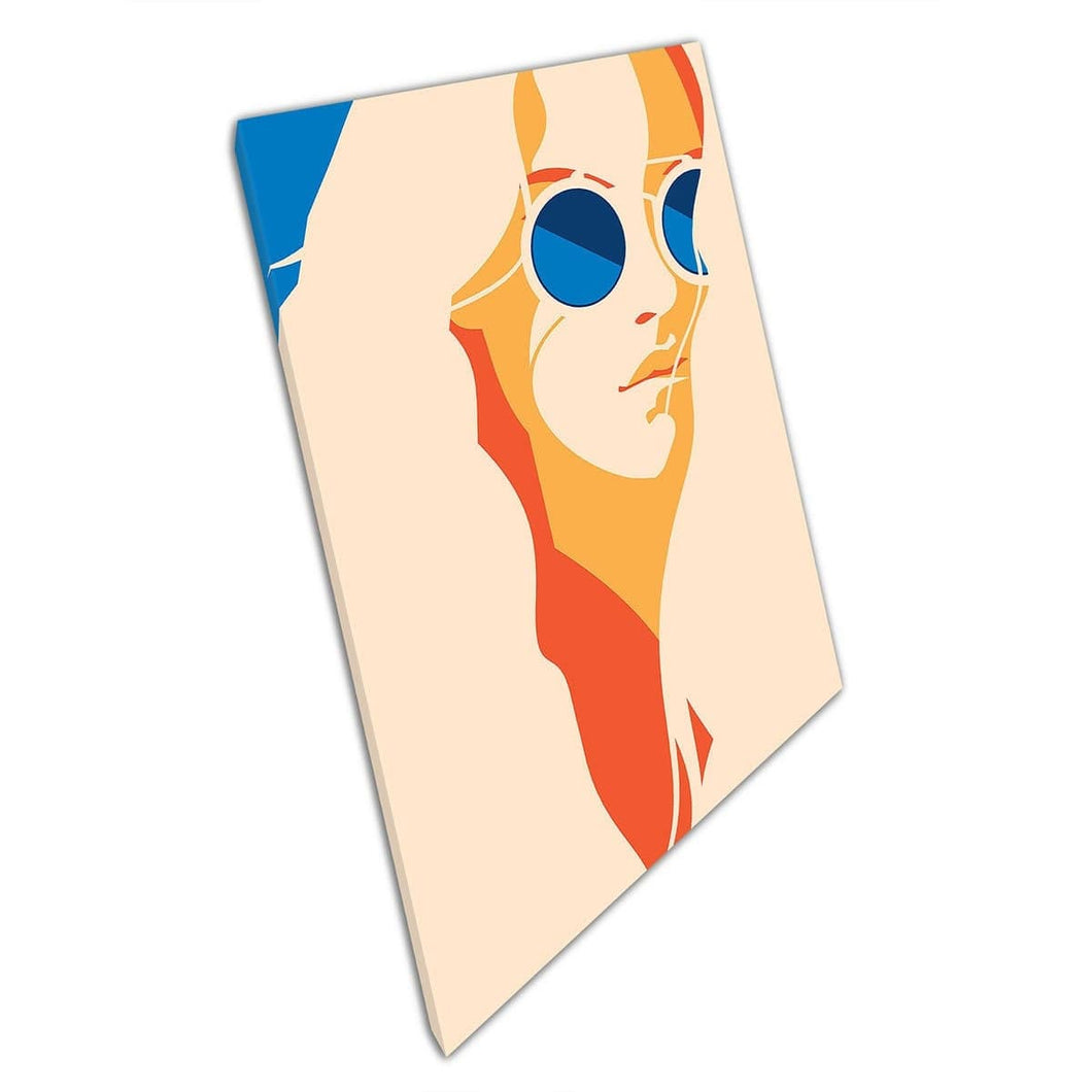 Retro -stijl trendy illustratie Boho Woman in zonnebrillen modieuze muurwandprint op canvas gemonteerde canvas print