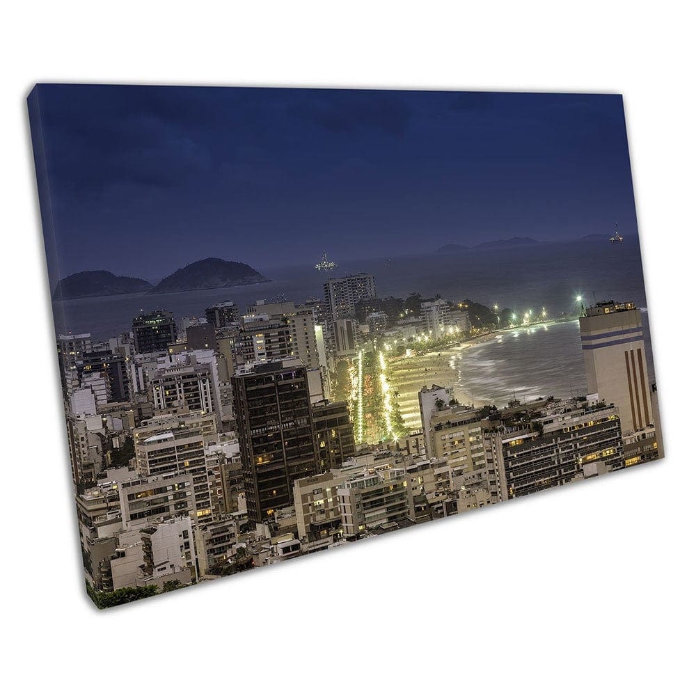 Stad van Rio de Janeiro Skyline 's nachts Brazilië paradijs klaar om muurwand te hangen, print gemonteerde canvas print