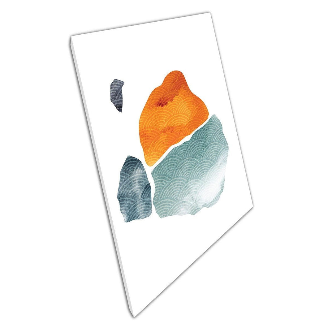 Watercolour Textured Style Shapes Japanese Wave Patterns Orange Navy Teal Black Wall Art Print On Canvas Mounted Canvas print