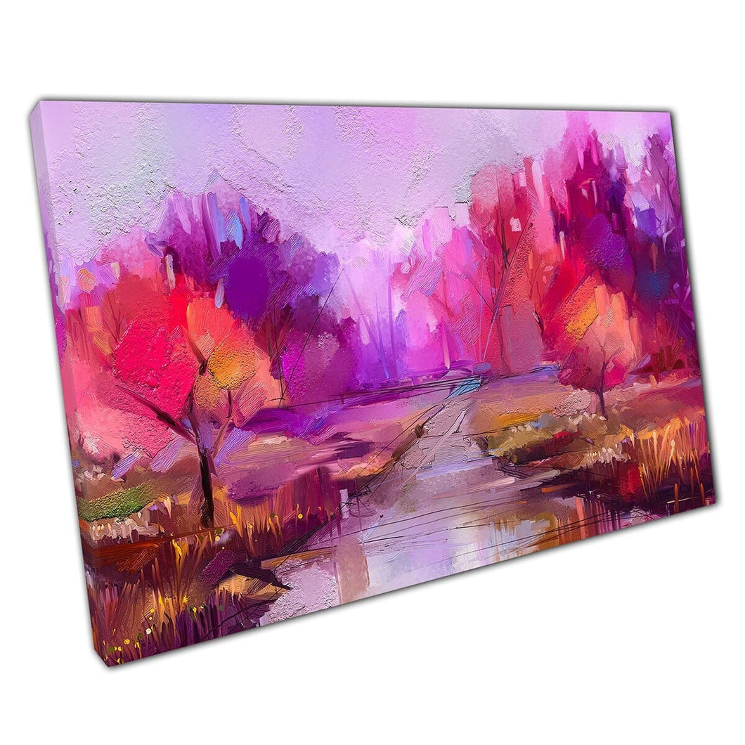 Semi Abstract Impressionist Autumnal Forest Woodland Tekst Oil Painting Wall Art Print op canvas gemonteerde canvas print