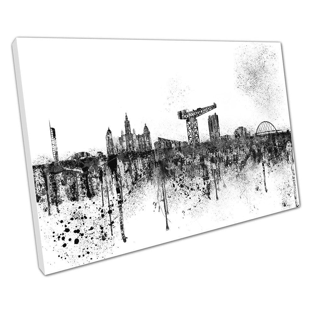 Zwart -wit schilderachtige Glasgow City in Schotland bezienswaardigheden klaar om muurwand te hangen afdrukken gemonteerde canvas print