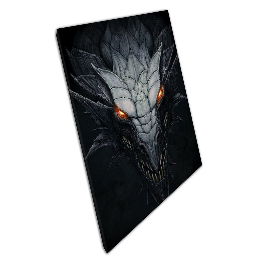 Dark Scaly Dragon starende starende fantasie magisch wezen gemengde digitale kunst wall art print op canvas gemonteerde canvas print